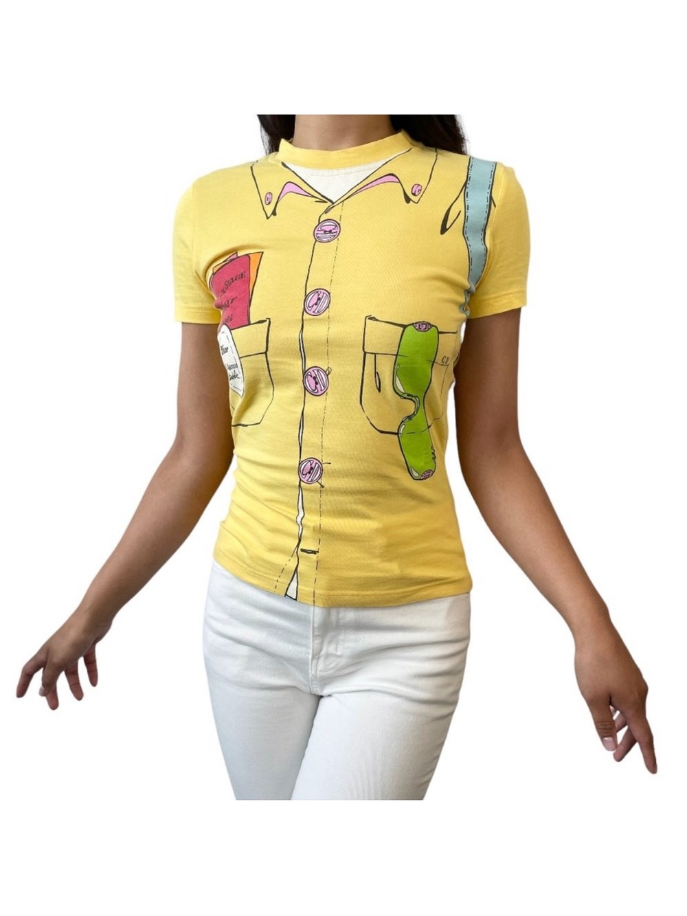 Christian Dior Vintage Logo T-shirt Top #36 Yellow Blue Cotton